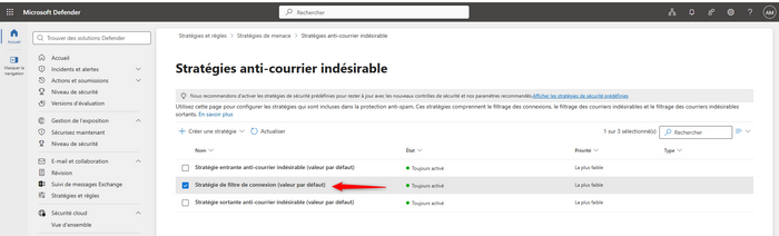 Stratégies anti-courrier indésirable - Stratégie de filtre de connexion