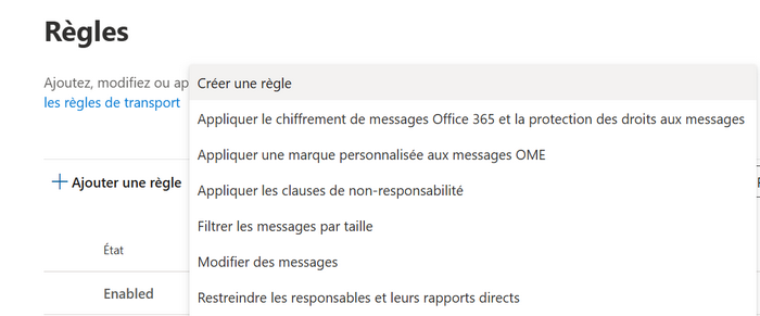 Menu Ajouter une règle - Créer une règle