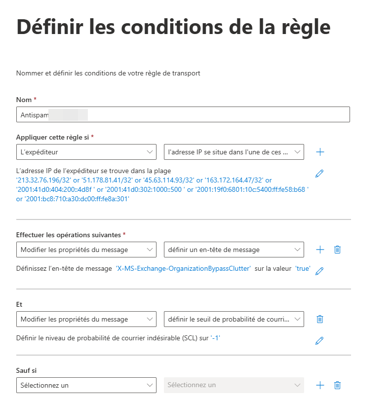 Règle de flux de courrier - conditions et actions
